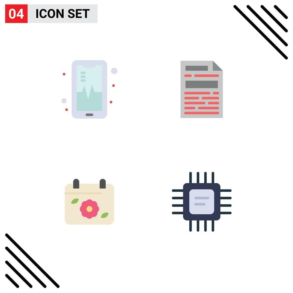 Stock Vector Icon Pack of 4 Line Signs and Symbols for phone spring file calendar cpu Editable Vector Design Elements