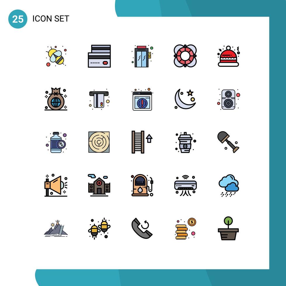 25 Thematic Vector Filled line Flat Colors and Editable Symbols of hat support elevator outline help Editable Vector Design Elements