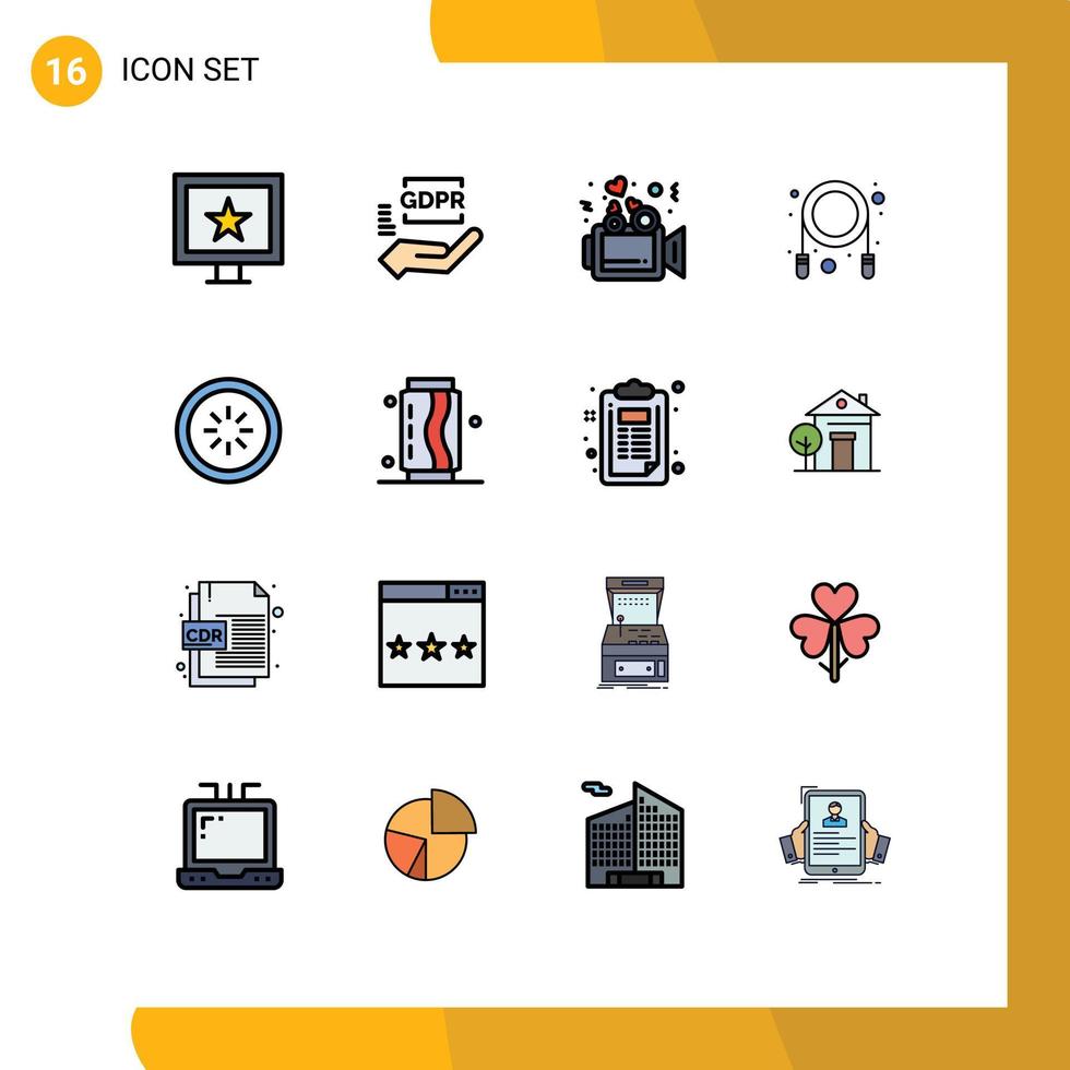 conjunto de 16 líneas vectoriales llenas de color plano en la cuadrícula para elementos de diseño de vectores creativos editables de cuerda de búfer de presentación de comunicación de interfaz