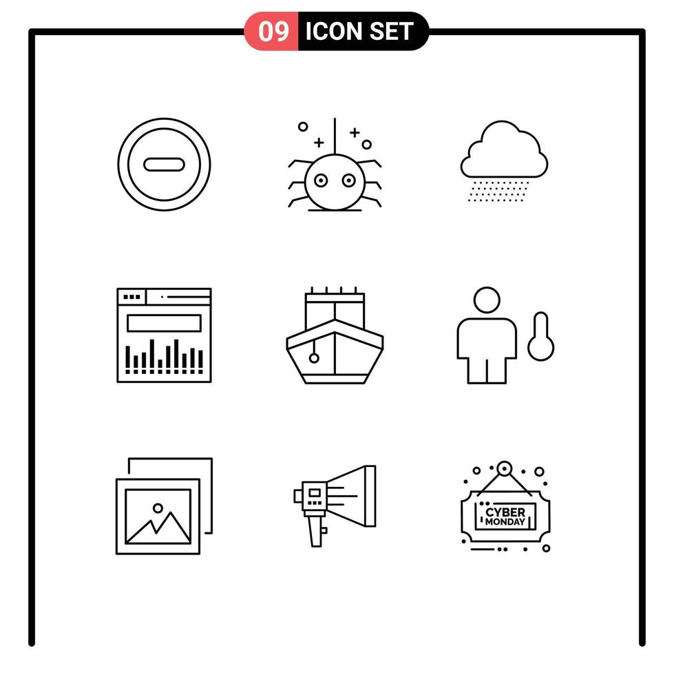 9 Thematic Vector Outlines and Editable Symbols of vehicles transport cloud sail data Editable Vector Design Elements