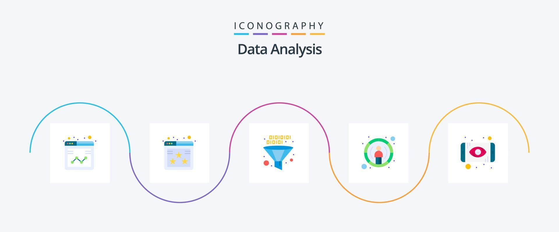 Data Analysis Flat 5 Icon Pack Including user. report. rating star. database. management vector