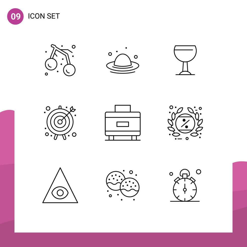 Modern Set of 9 Outlines and symbols such as travel holiday glass business goal goal Editable Vector Design Elements