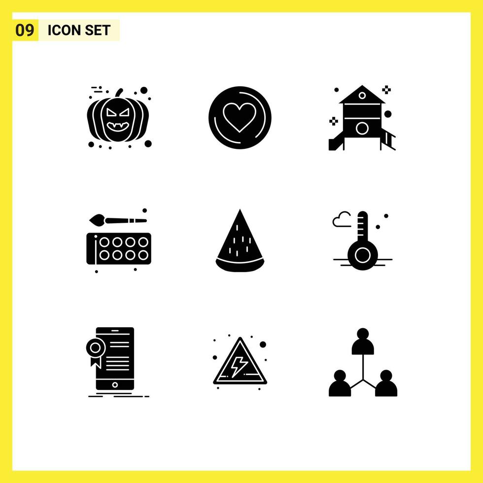 Set of 9 Modern UI Icons Symbols Signs for dessert education kids drawing back to school Editable Vector Design Elements