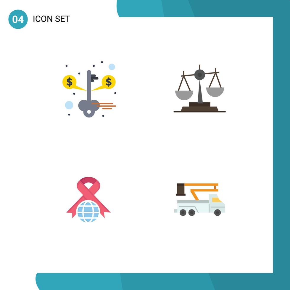 Editable Vector Line Pack of 4 Simple Flat Icons of key legal success judge scales Editable Vector Design Elements
