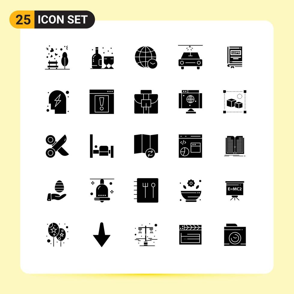 Modern Set of 25 Solid Glyphs and symbols such as law document globe book car Editable Vector Design Elements