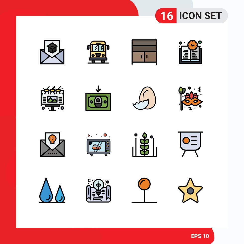 conjunto de 16 iconos de interfaz de usuario modernos símbolos signos para publicidad aprendizaje tiempo camión educación tiempo interior elementos de diseño de vectores creativos editables