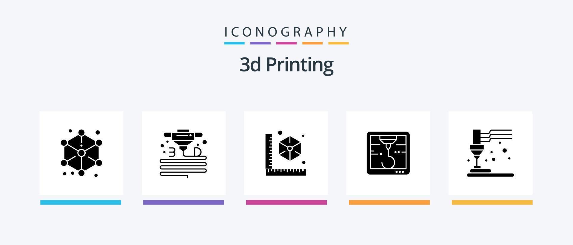 Paquete de iconos de glifo 5 de impresión 3d que incluye impresión d. impresora. impresora. 3d. modelo. diseño de iconos creativos vector