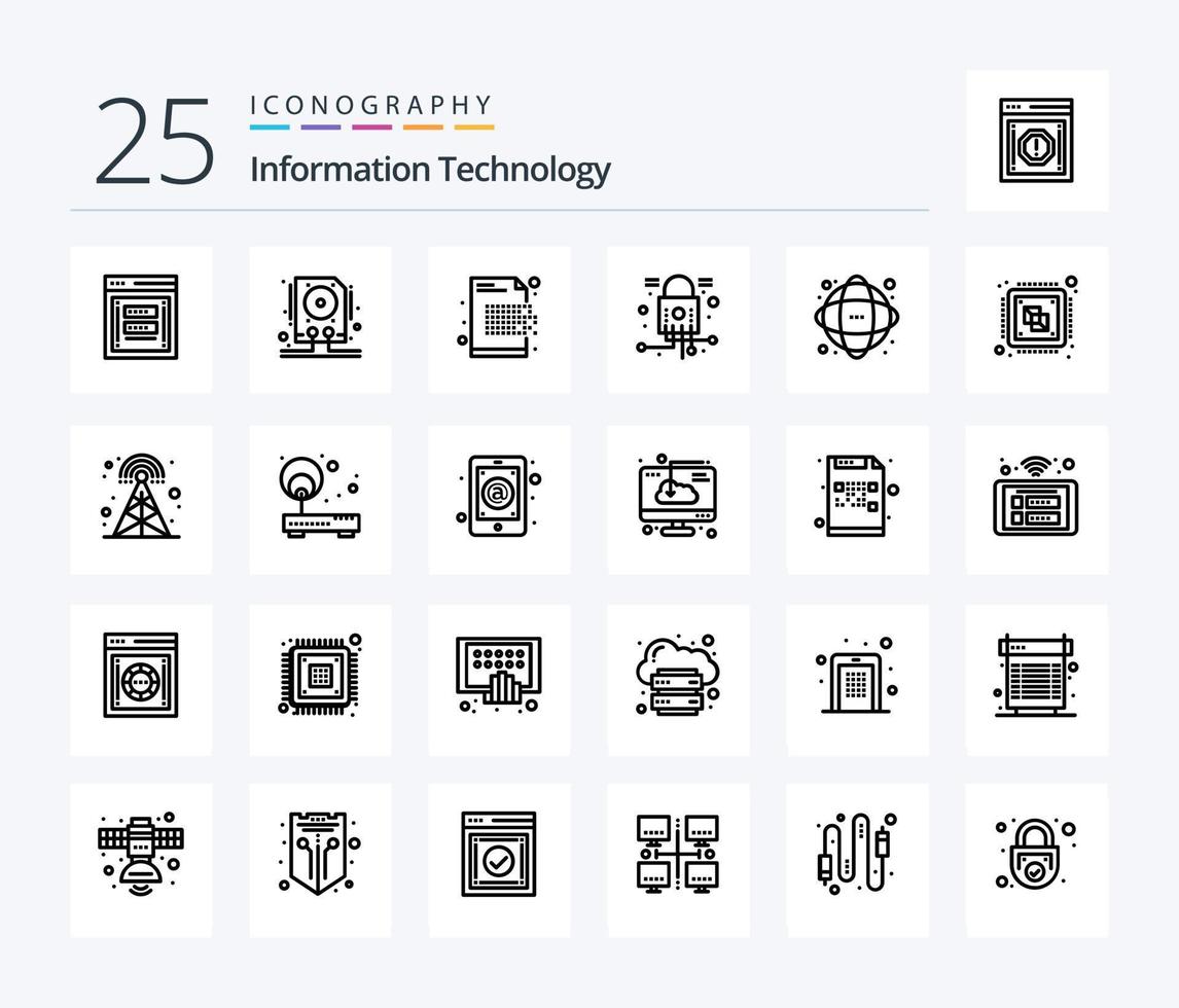 Information Technology 25 Line icon pack including security. lock. storage. cyber. encryption vector