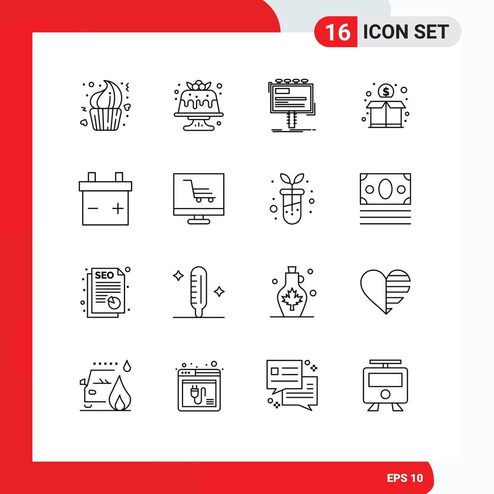 Outline Pack of 16 Universal Symbols of funding crowd food promo advertising Editable Vector Design Elements