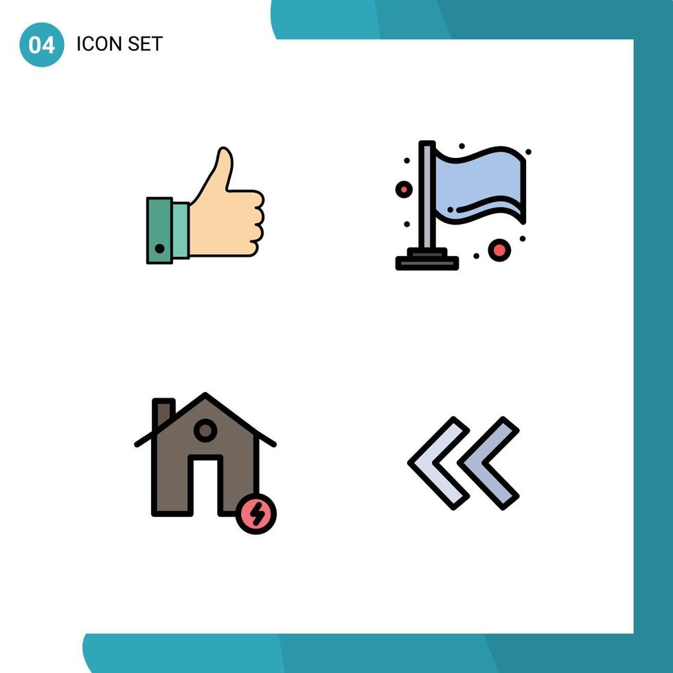 Filledline Flat Color Pack of 4 Universal Symbols of appriciate charge like milestone estate Editable Vector Design Elements