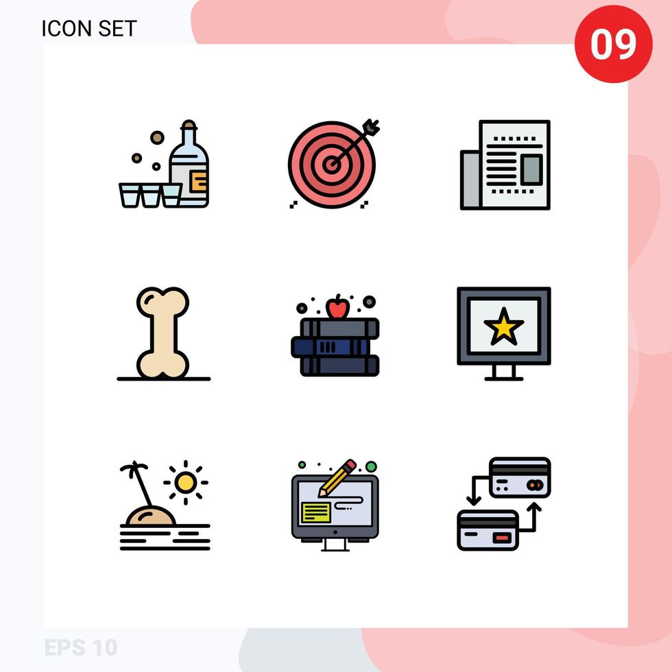 9 User Interface Filledline Flat Color Pack of modern Signs and Symbols of book human target health read Editable Vector Design Elements