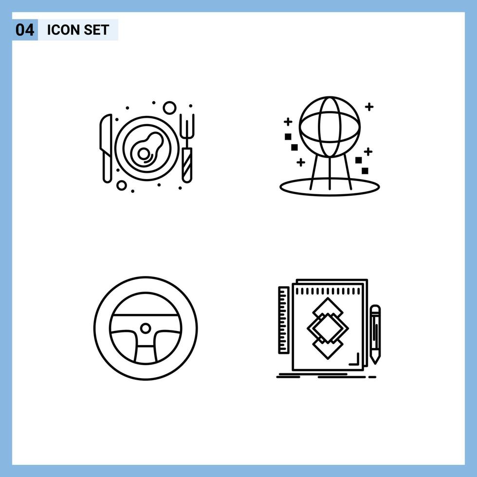 conjunto de 4 iconos de interfaz de usuario modernos símbolos signos para tocino coche astronomía herramienta mundial elementos de diseño vectorial editables vector