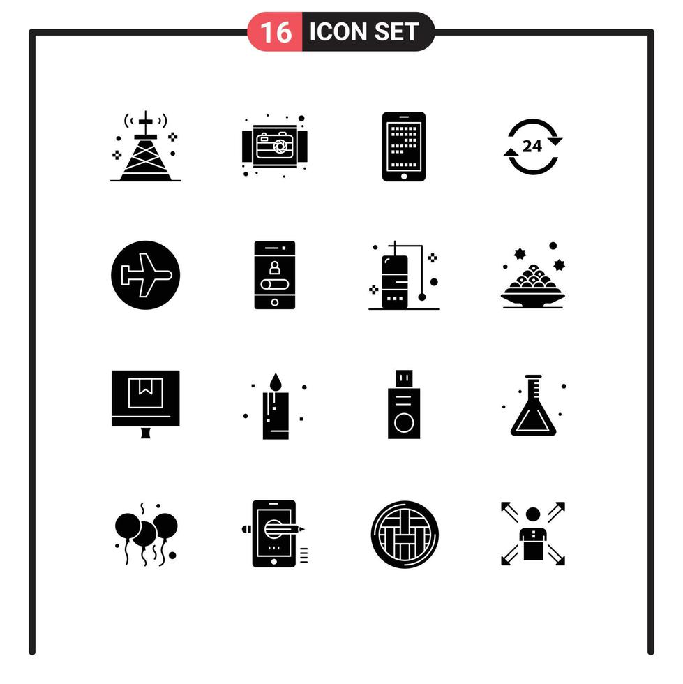 conjunto de 16 iconos de interfaz de usuario modernos signos de símbolos para elementos de diseño vectorial editables de células de conserjería de productos de hotel las 24 horas vector