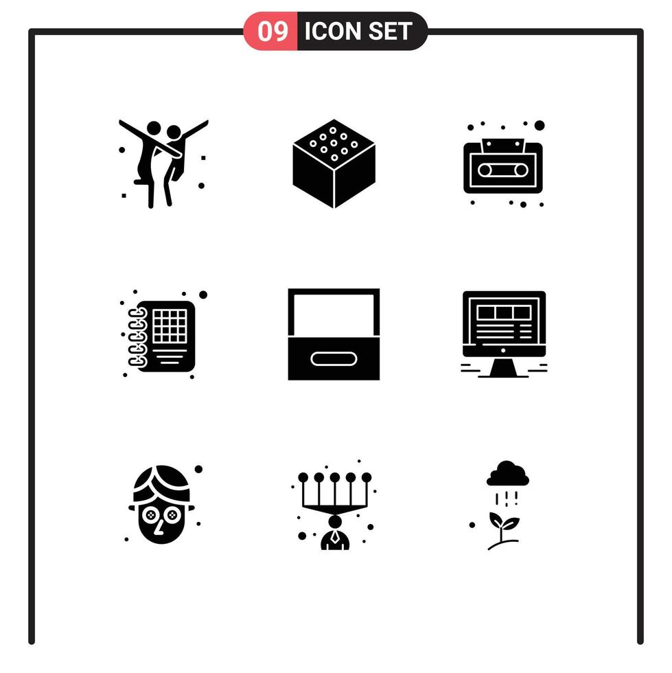 Stock Vector Icon Pack of 9 Line Signs and Symbols for laptop drawer cassette cabinet management Editable Vector Design Elements