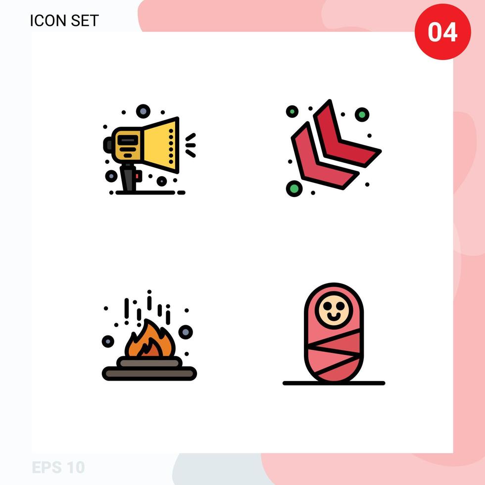 Mobile Interface Filledline Flat Color Set of 4 Pictograms of announcement heat ad down left science Editable Vector Design Elements