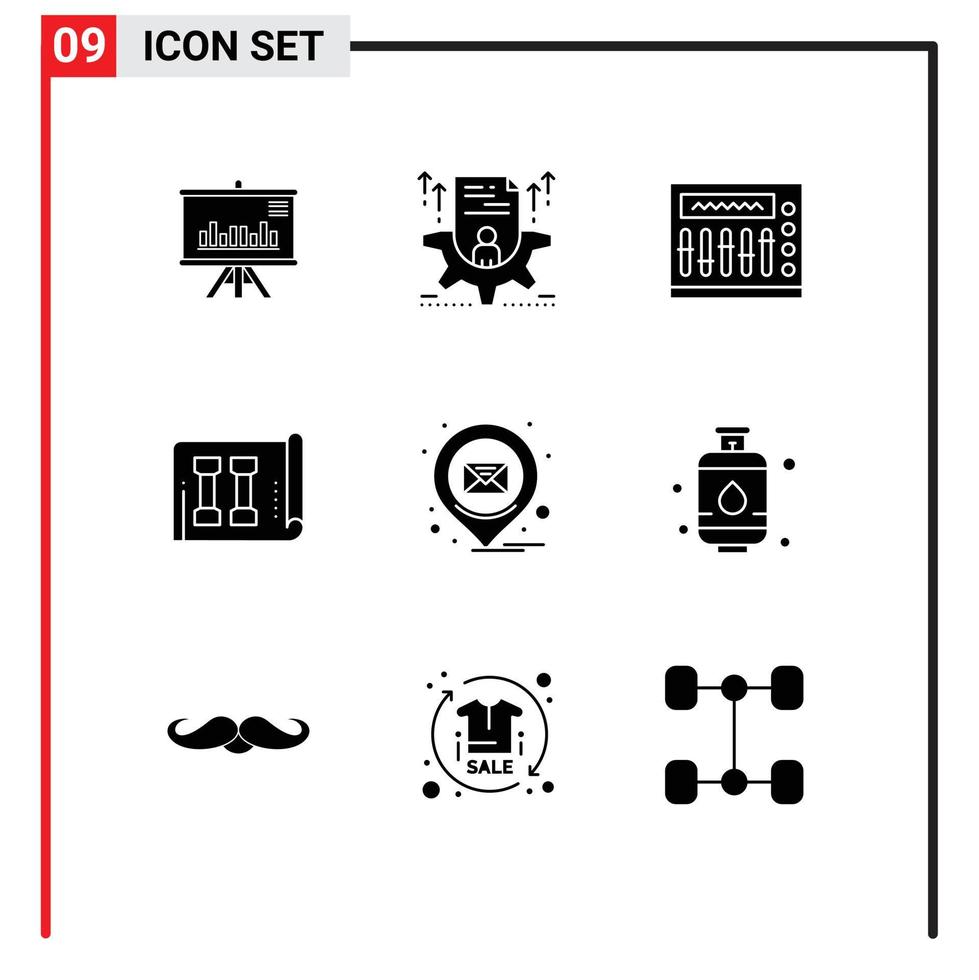 conjunto de 9 iconos de interfaz de usuario modernos signos de símbolos para inventario de correo electrónico configurar elementos de diseño de vector editables de fiesta de fitness