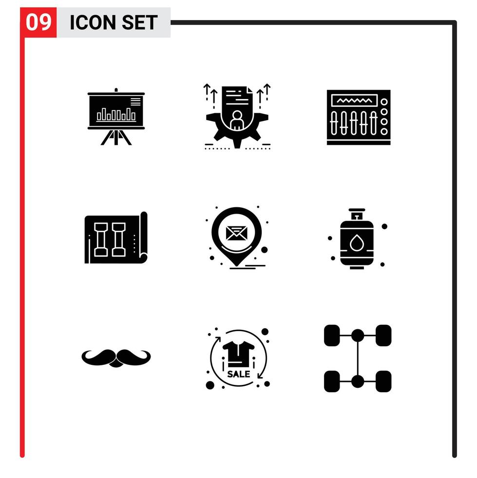 Set of 9 Modern UI Icons Symbols Signs for email inventory configure fitness party Editable Vector Design Elements
