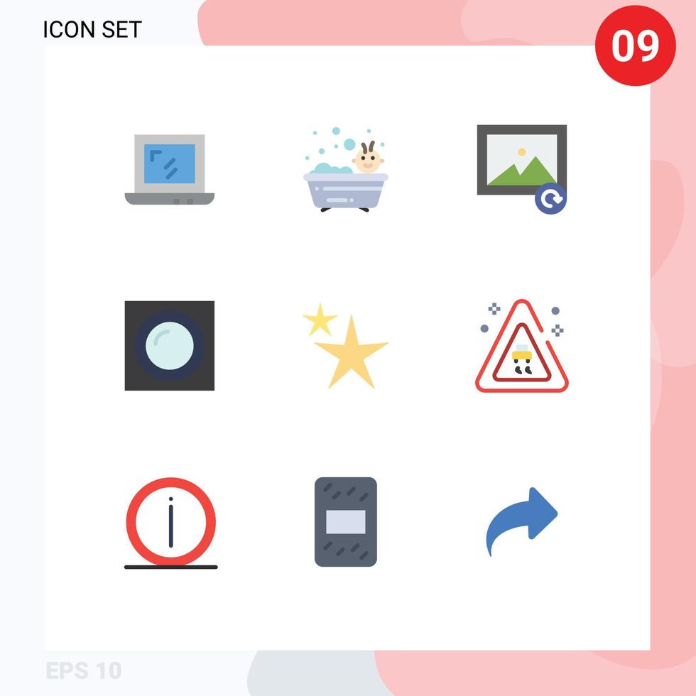 grupo de 9 signos y símbolos de colores planos para señalar elementos de diseño de vectores editables de luz abstracta de forma fotográfica