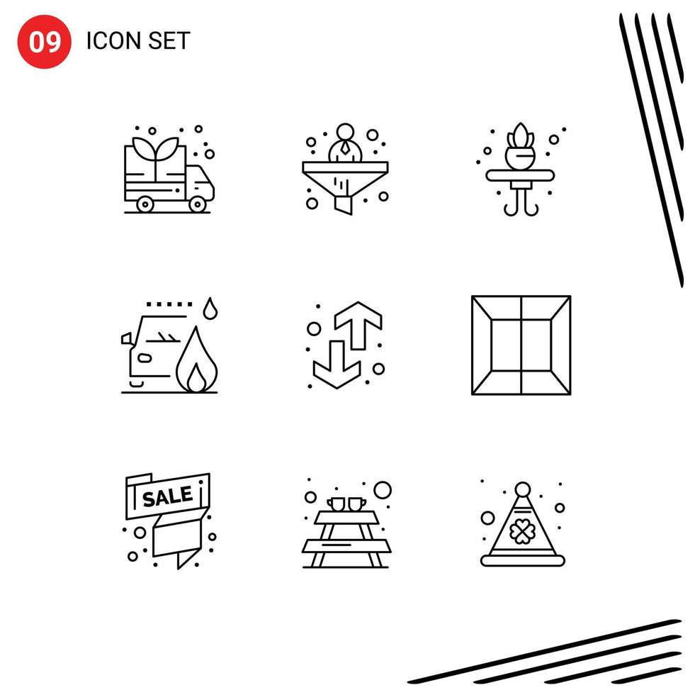 9 Universal Outlines Set for Web and Mobile Applications trend down living direction fire Editable Vector Design Elements