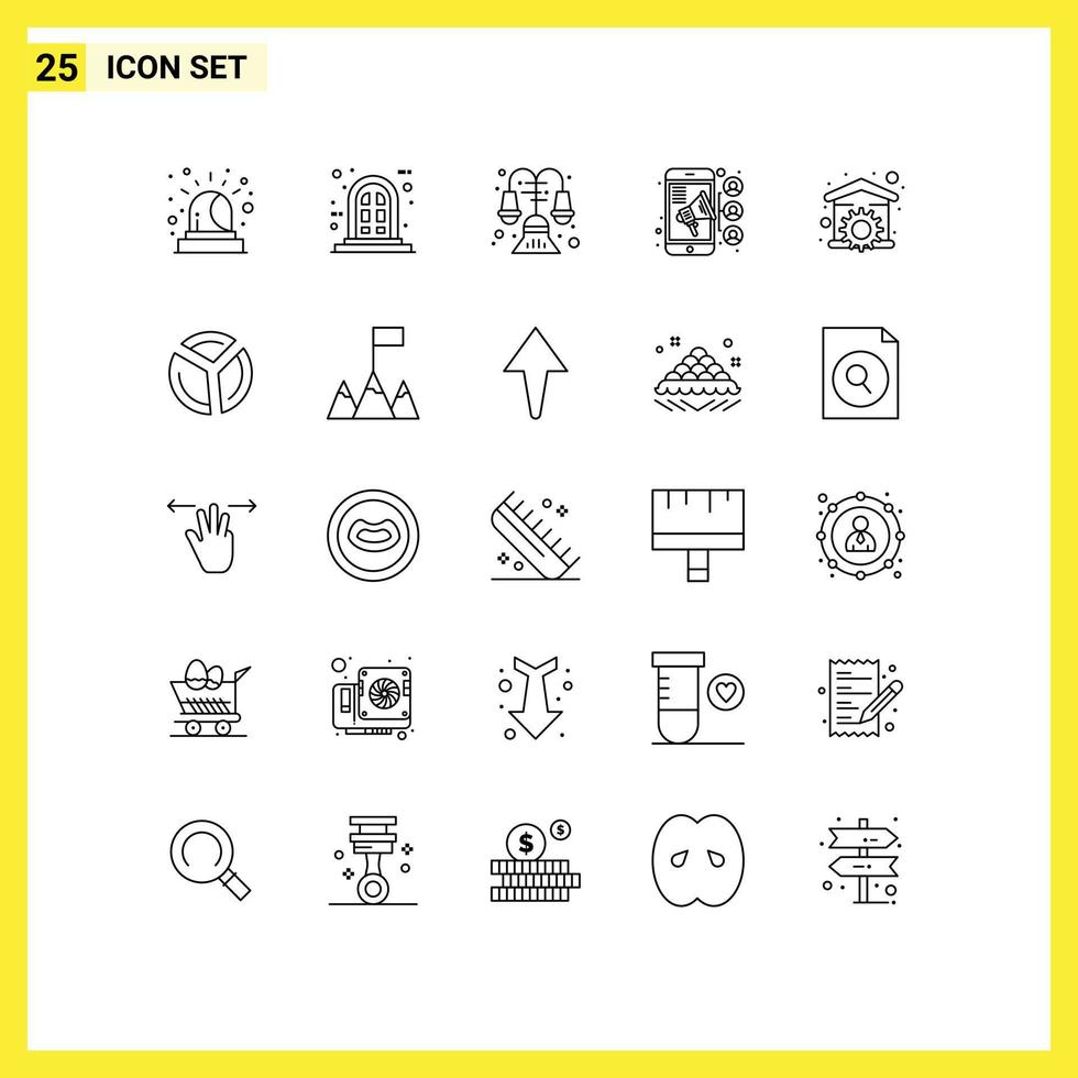 25 Universal Lines Set for Web and Mobile Applications tool household interior house teamwork Editable Vector Design Elements