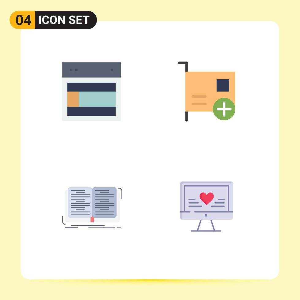 Group of 4 Modern Flat Icons Set for design hardware web card education Editable Vector Design Elements