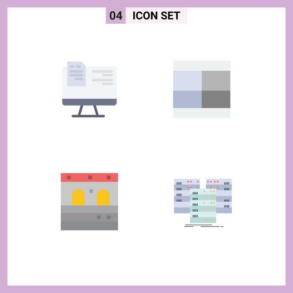 Set of 4 Modern UI Icons Symbols Signs for computer door online draw train Editable Vector Design Elements