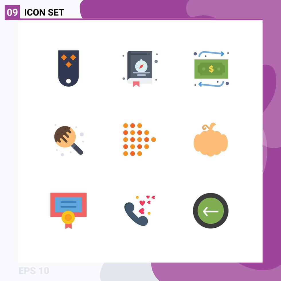 Stock Vector Icon Pack of 9 Line Signs and Symbols for right sweets camping sugar candy Editable Vector Design Elements