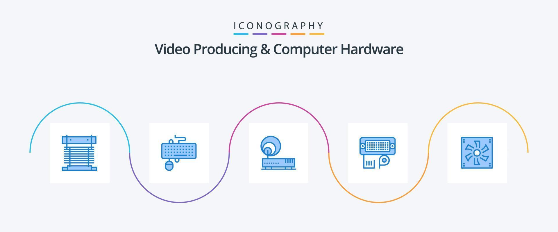 paquete de iconos azul 5 de producción de video y hardware de computadora que incluye entrada. conexión. ratón. adaptador. Internet vector