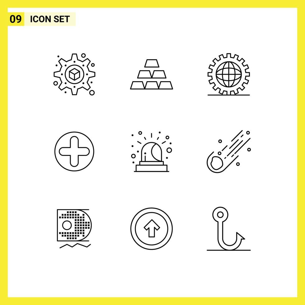 9 Universal Outline Signs Symbols of siren alarm development medical sign Editable Vector Design Elements