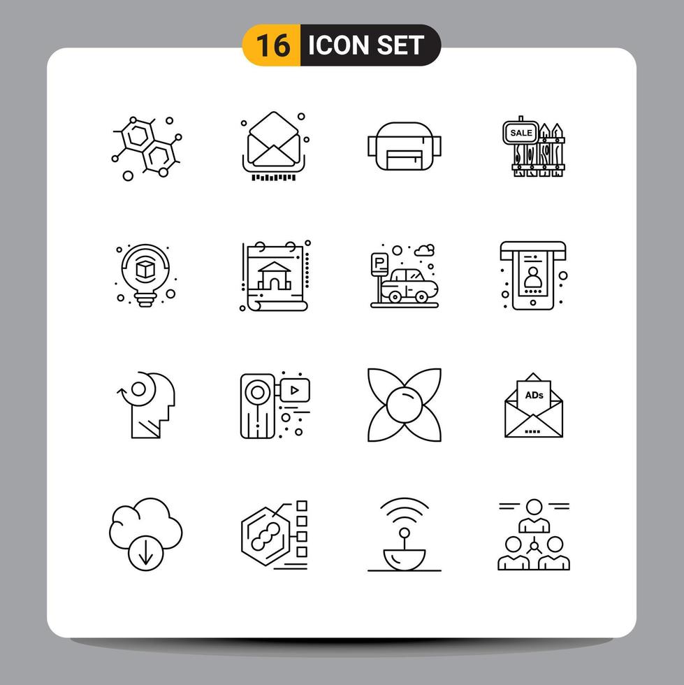 16 Universal Outlines Set for Web and Mobile Applications design house bag garden realty Editable Vector Design Elements