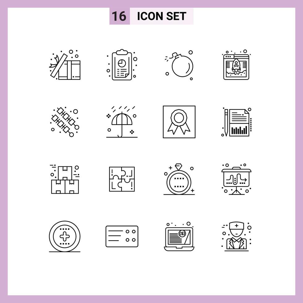 Pack of 16 creative Outlines of web hosting database graph access meteor Editable Vector Design Elements