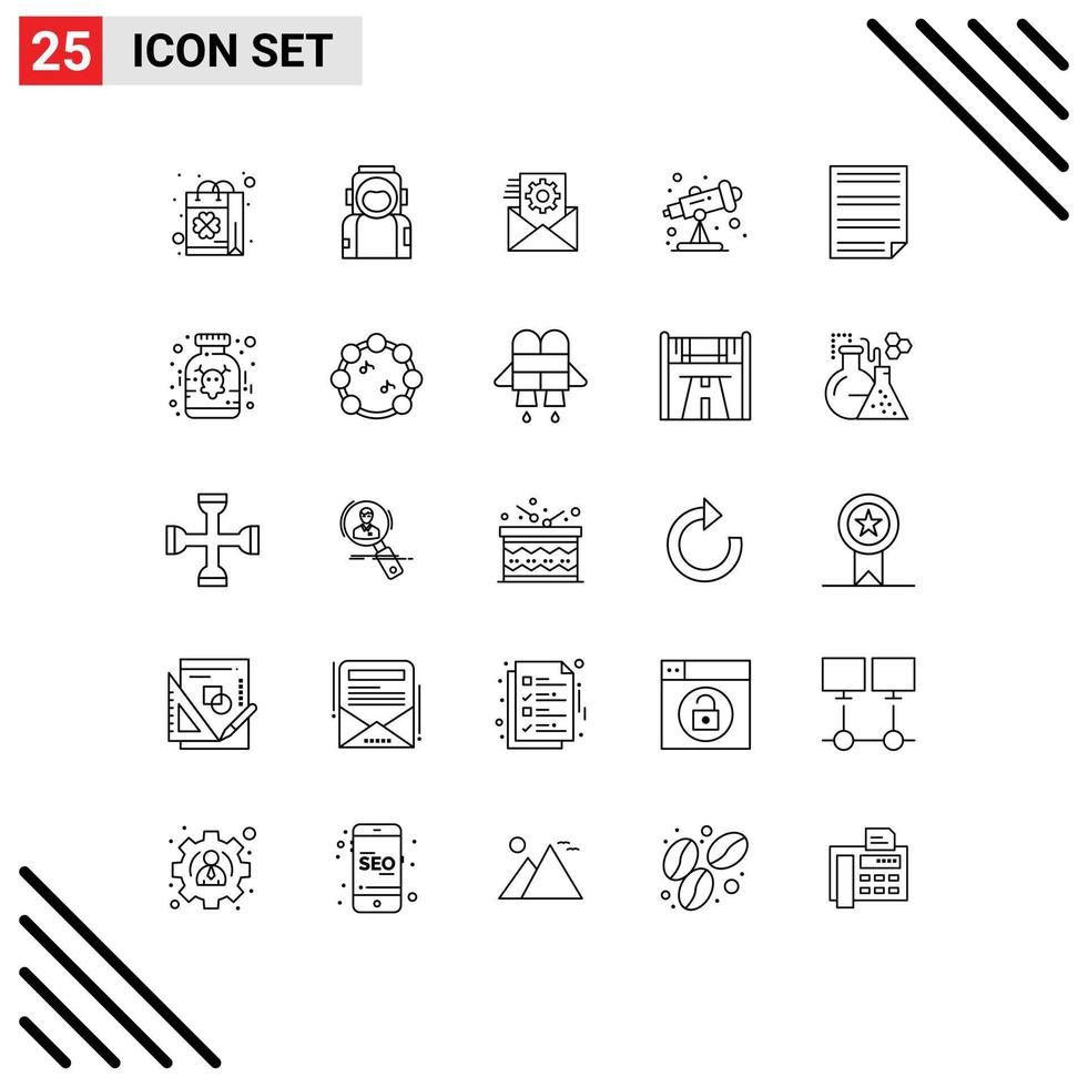 25 User Interface Line Pack of modern Signs and Symbols of data school helmet astronomy data management Editable Vector Design Elements