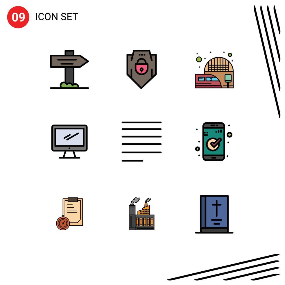 Universal Icon Symbols Group of 9 Modern Filledline Flat Colors of right pc electric imac monitor Editable Vector Design Elements