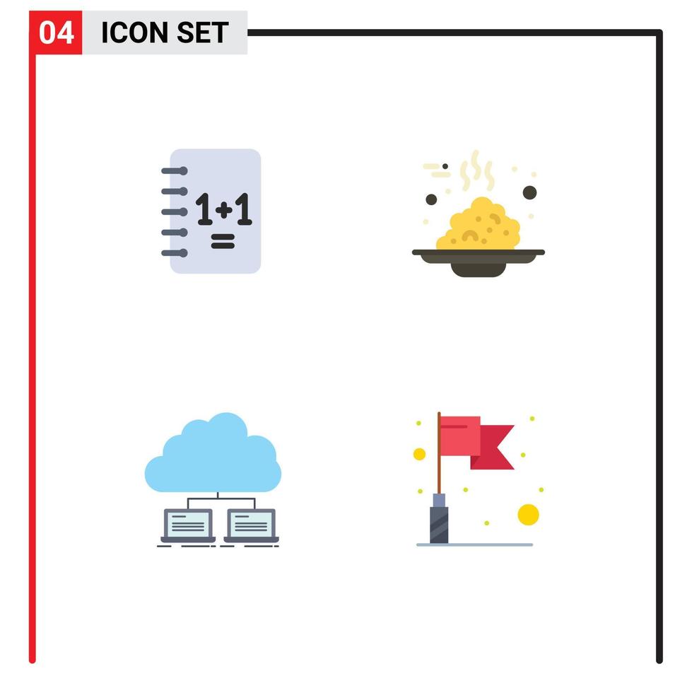 Modern Set of 4 Flat Icons Pictograph of education cloud food server Editable Vector Design Elements