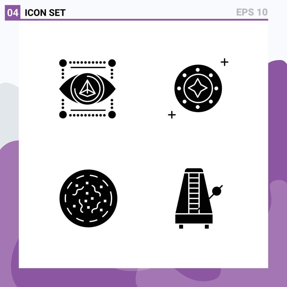 Set of 4 Commercial Solid Glyphs pack for eye universe printer shine rotten Editable Vector Design Elements