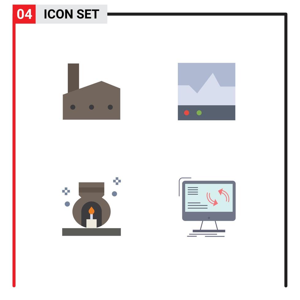 conjunto moderno de 4 iconos planos pictograma de la industria del alcance de la fábrica ecg relajarse elementos de diseño vectorial editables vector