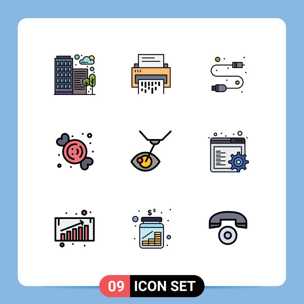User Interface Pack of 9 Basic Filledline Flat Colors of food candy file wire electronic Editable Vector Design Elements