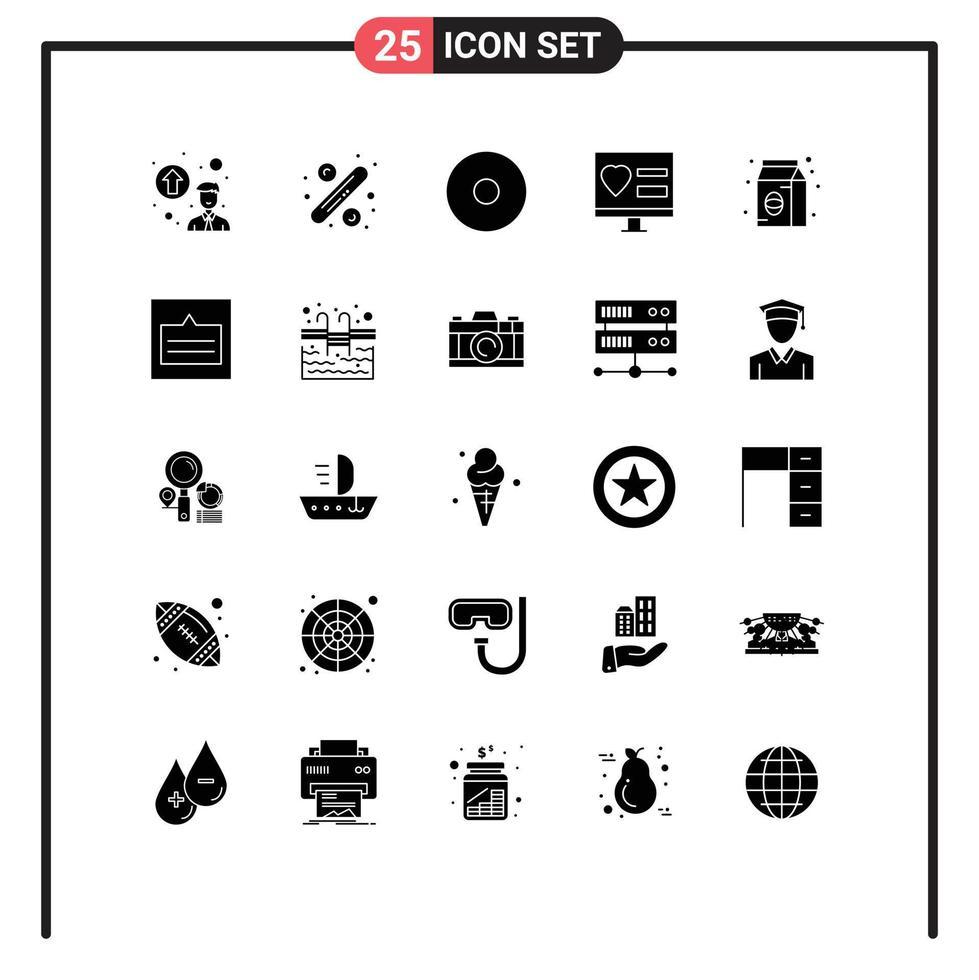 Solid Glyph Pack of 25 Universal Symbols of pack coffee record bean web Editable Vector Design Elements