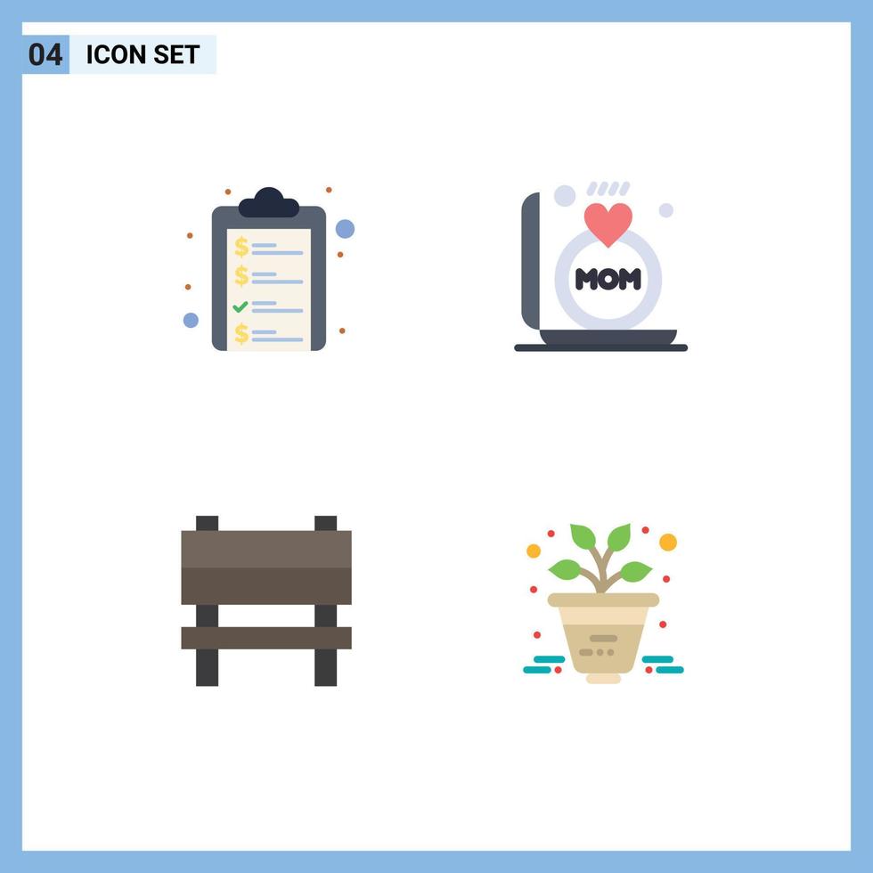 4 Creative Icons Modern Signs and Symbols of check list chair money mom interior Editable Vector Design Elements