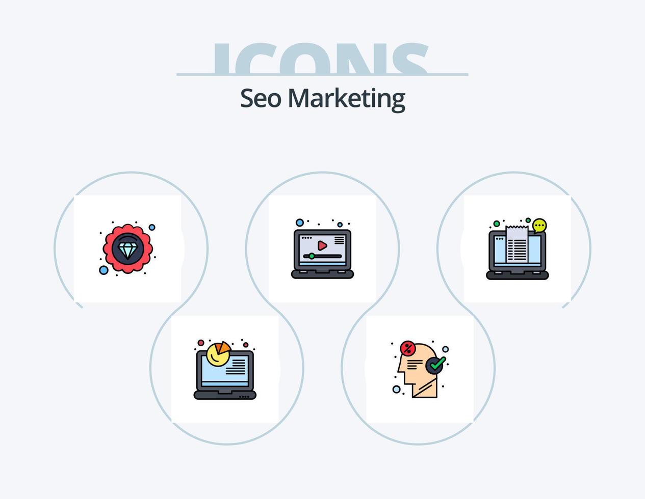 línea de marketing seo paquete de iconos llenos 5 diseño de iconos. lugar. localización. capacitación. poseedor. vista vector