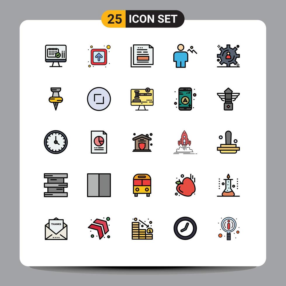 25 Universal Filled line Flat Color Signs Symbols of land hills data body office Editable Vector Design Elements