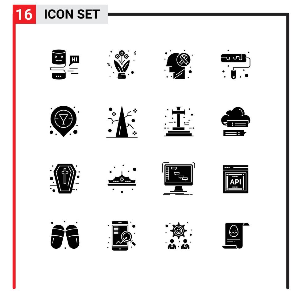 16 Creative Icons Modern Signs and Symbols of vodka champagne bar location brain disease roller brush Editable Vector Design Elements