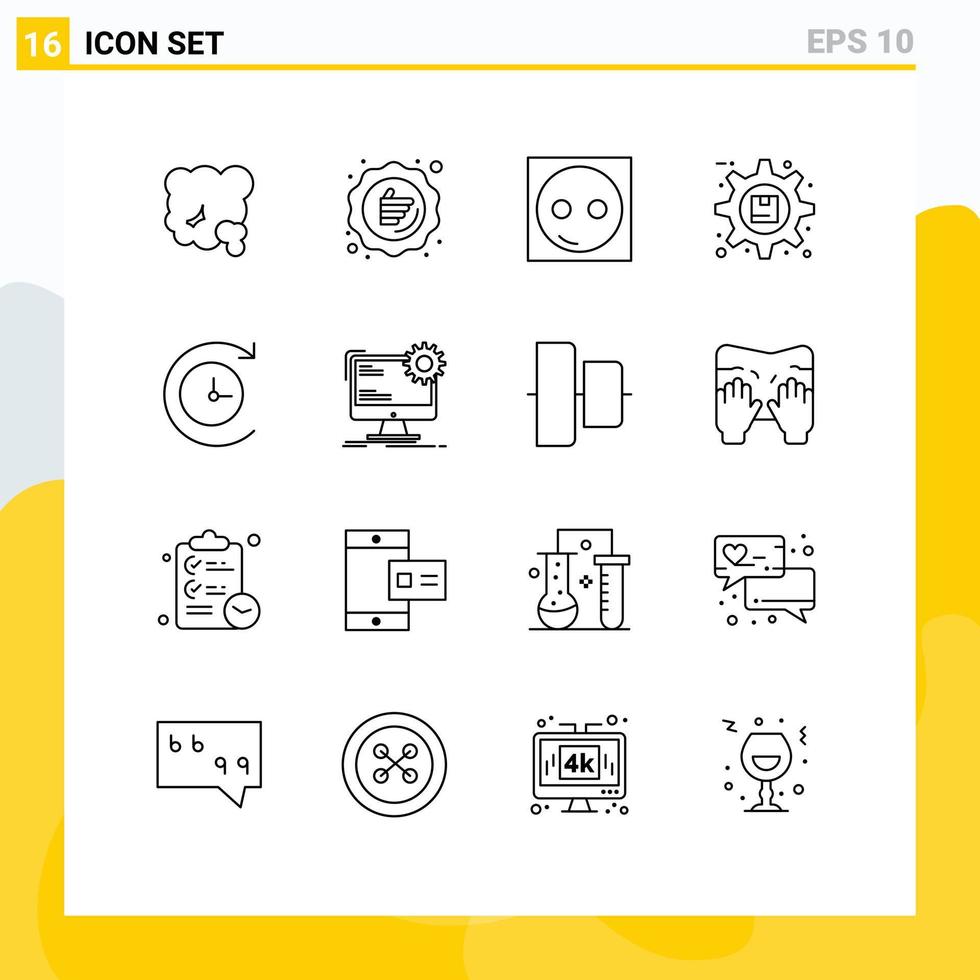 Set of 16 Commercial Outlines pack for options gear promotion hardware electronic Editable Vector Design Elements