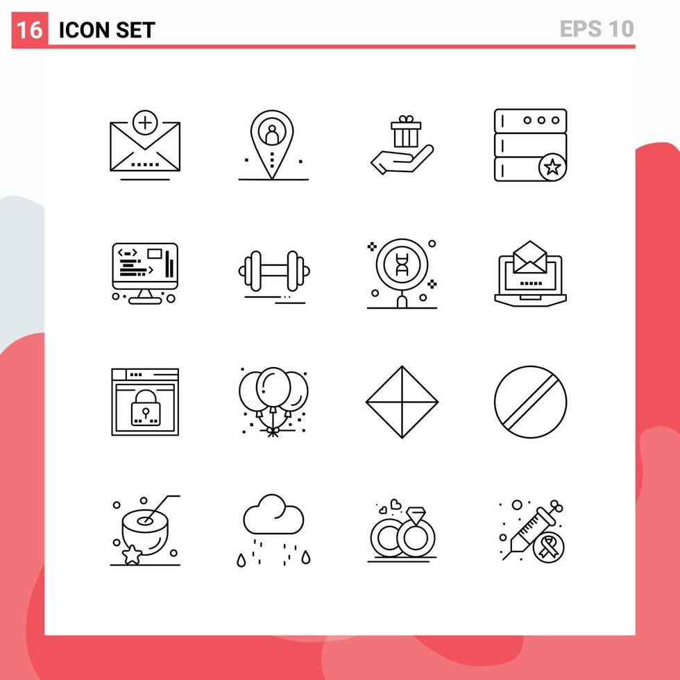 16 Creative Icons Modern Signs and Symbols of management data gift server database Editable Vector Design Elements