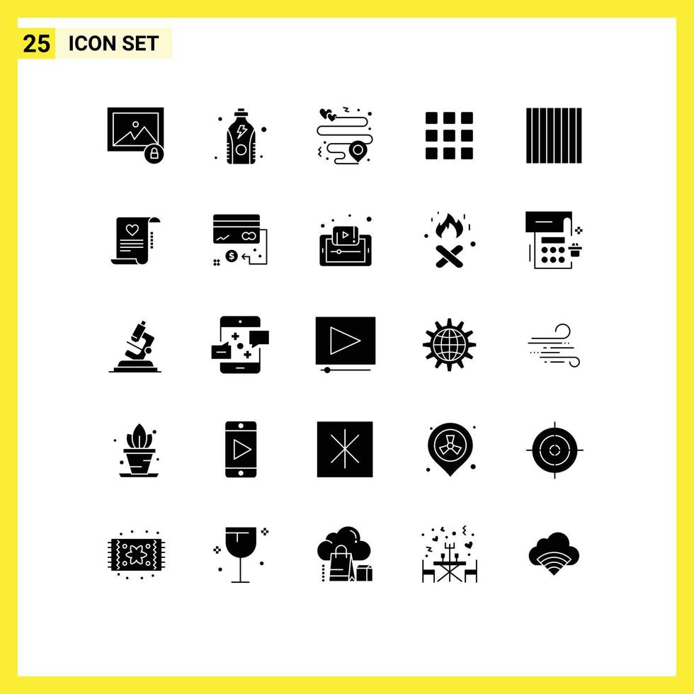 grupo de símbolos de iconos universales de 25 glifos sólidos modernos de fideos de letras ubicación forma de alimentos elementos de diseño de vectores editables