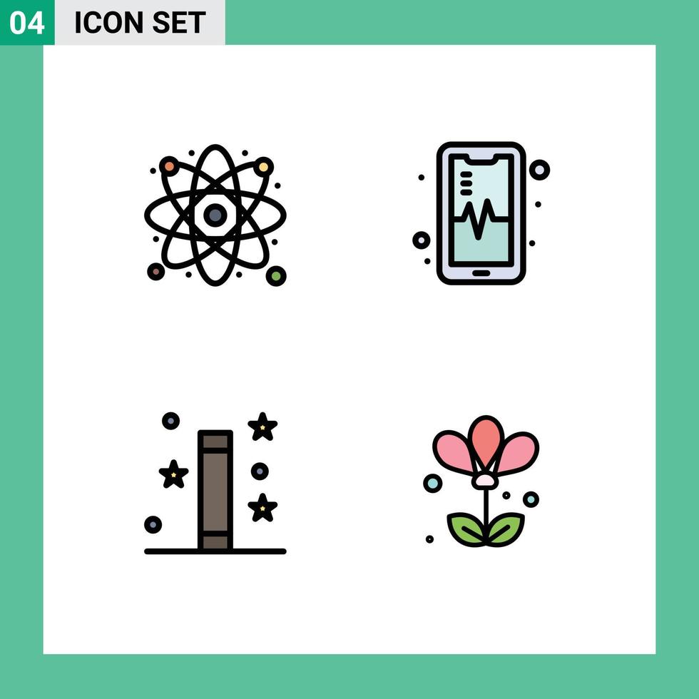 Set of 4 Vector Filledline Flat Colors on Grid for research magic wand science beat wand Editable Vector Design Elements