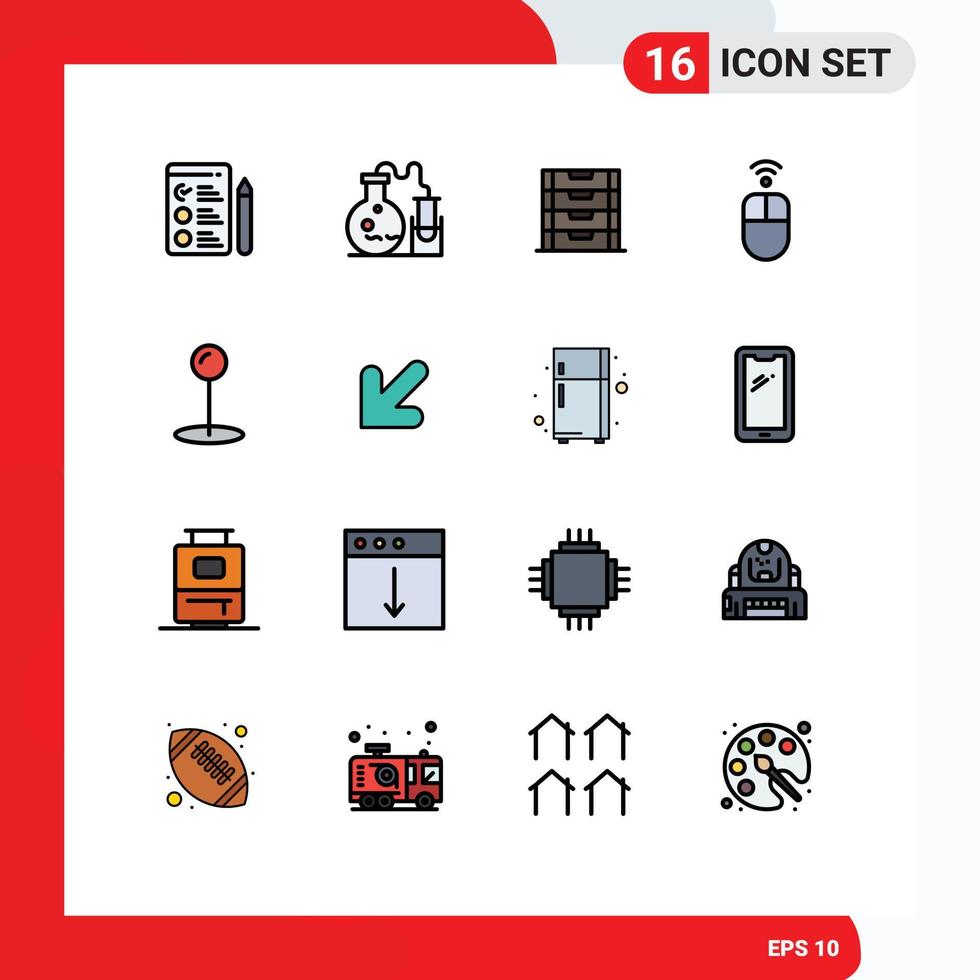 Group of 16 Modern Flat Color Filled Lines Set for arrow maps drawer wireless hardware Editable Creative Vector Design Elements