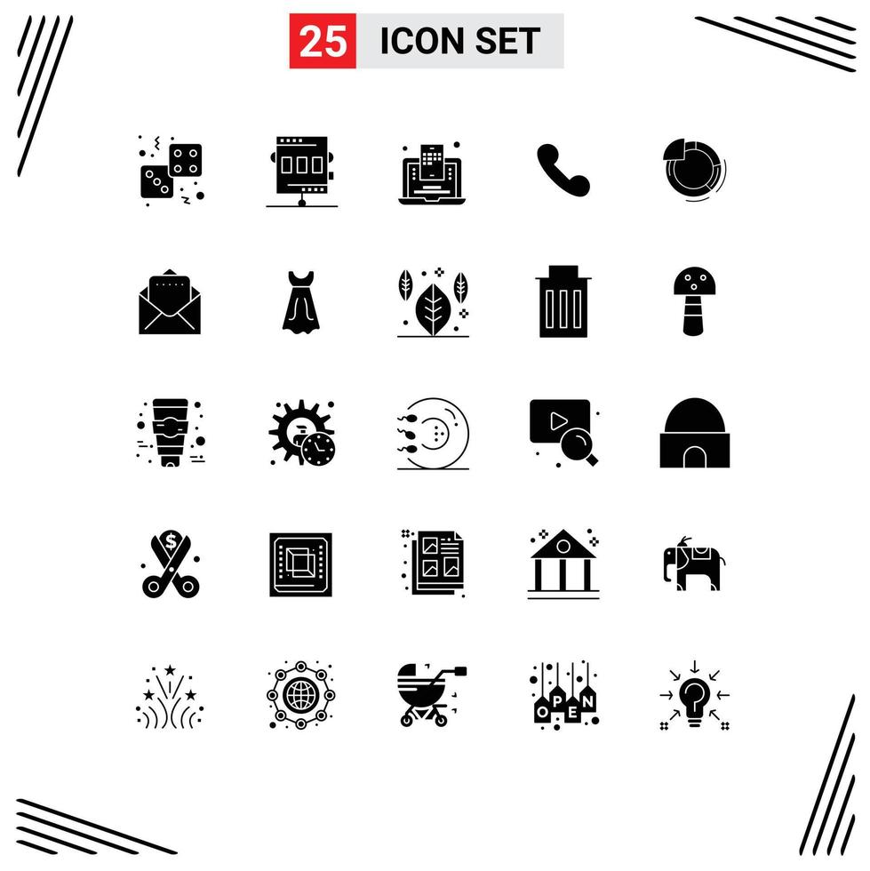 Pack of 25 Modern Solid Glyphs Signs and Symbols for Web Print Media such as call mobile game phone blogging Editable Vector Design Elements