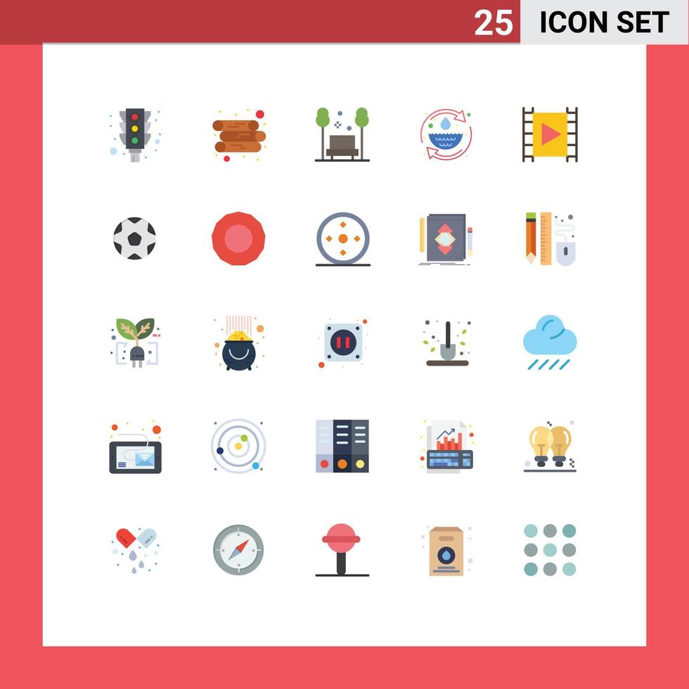 Flat Color Pack of 25 Universal Symbols of media reuse park recycle protection Editable Vector Design Elements