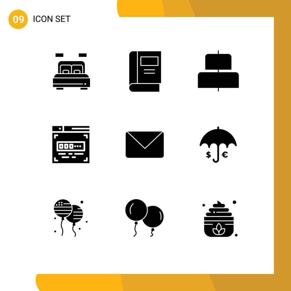 Group of 9 Solid Glyphs Signs and Symbols for chat mail align twitter coder Editable Vector Design Elements